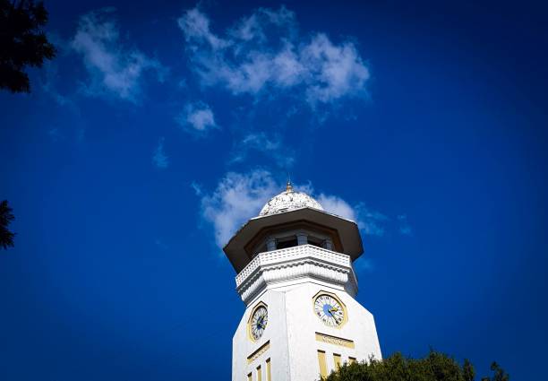 Kathmandu, Nepal - October 21, 2021 : Ghantaghar, Nepal's first public clock tower is seen in clear sky after continuous rainfall for few days in country.