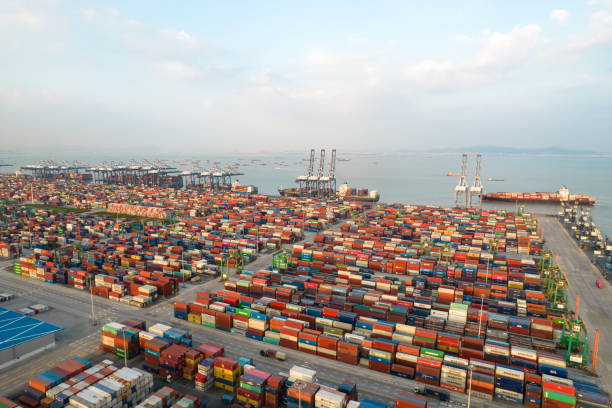 Aerial view of commericial dock Aerial view of commericial dock in Nanshan district, Guangzhou shenzhen technology stock pictures, royalty-free photos & images