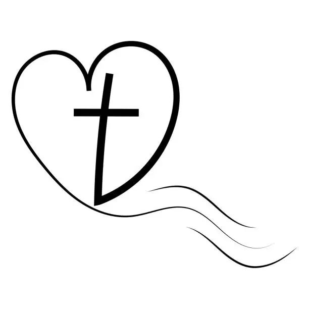 Vector illustration of Logo template for churches love for God cross in heart. Religious calligraphy cross and heart stock illustration