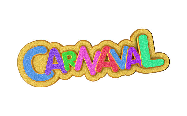 Carnival or carnaval gold colorful glitter texture font. Carnival or carnaval gold colorful glitter texture font. Rio de Janeiro holiday card design template. Isolated carnival stock pictures, royalty-free photos & images