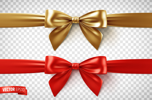 Vector realistic illustration of gold and red ribbons on a transparent background.