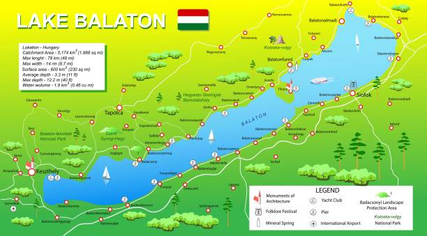 Lake Balaton Image map of lake Balaton in Hungary. The largest lake in Hungary lake balaton stock illustrations