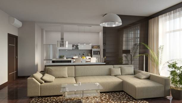 istock visualization of modern residential interior design, 3D illustration, cg render 1347905041