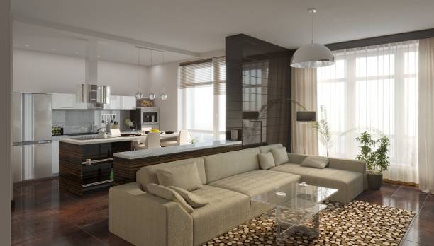 istock visualization of modern residential interior design, 3D illustration, cg render 1347905062