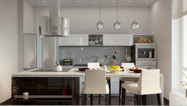 istock visualization of modern residential interior design, 3D illustration, cg render 1347905073
