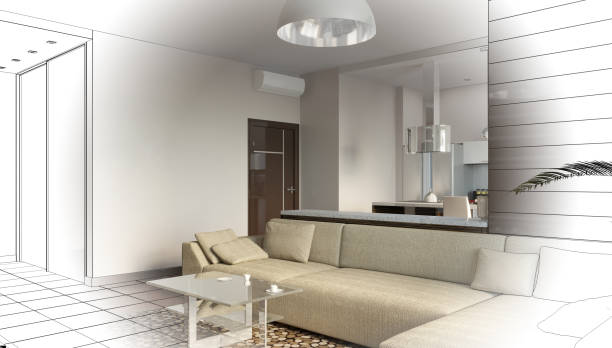istock visualization of modern residential interior design, 3D illustration, cg render 1347905731