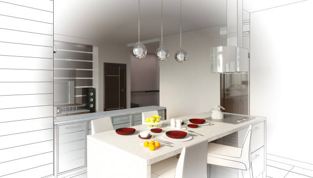 istock visualization of modern residential interior design, 3D illustration, cg render 1347905734