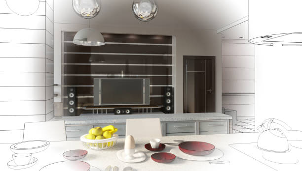 istock visualization of modern residential interior design, 3D illustration, cg render 1347905807