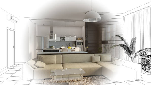 istock visualization of modern residential interior design, 3D illustration, cg render 1347905885