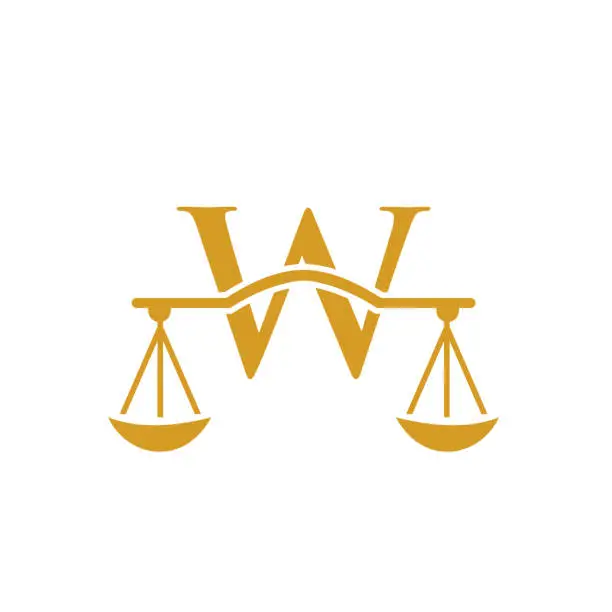 Vector illustration of Law Firm Logo Design On Letter W. Lawyer And Justice, Law Attorney, Legal, Lawyer Service, Law Office, Scale, Logo Template