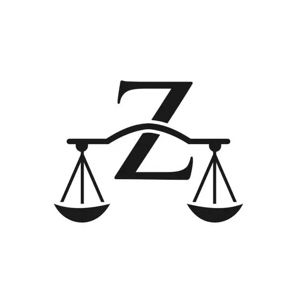 Vector illustration of Law Firm Logo Design On Letter Z. Lawyer And Justice, Law Attorney, Legal, Lawyer Service, Law Office, Scale, Logo Template