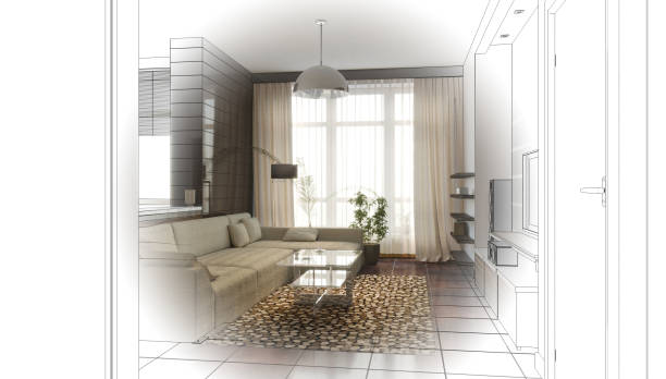 istock visualization of modern residential interior design, 3D illustration, cg render 1347906039