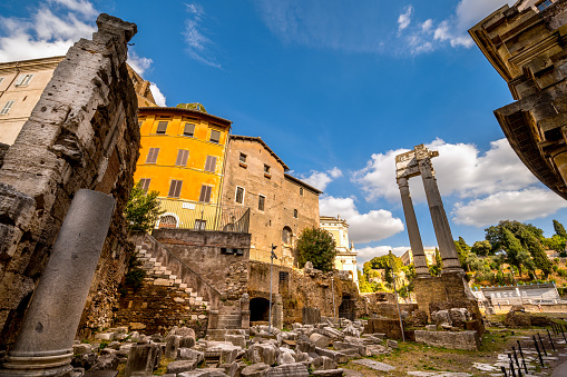A suggestive view of the archaeological area of the Theatre of Marcellus in the historic heart of Rome