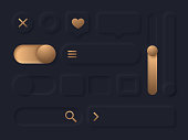Dark Gold Neomorphism Interface GUI Design Elements
