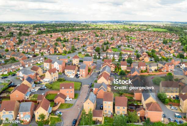 Large Modern New Build Housing Estate Stock Photo - Download Image Now - Housing Development, Leicester, House
