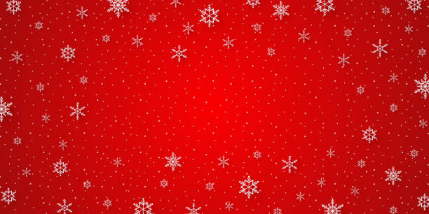 istock Merry Christmas, snowflakes and snowfall with red background in paper art style 1347911214
