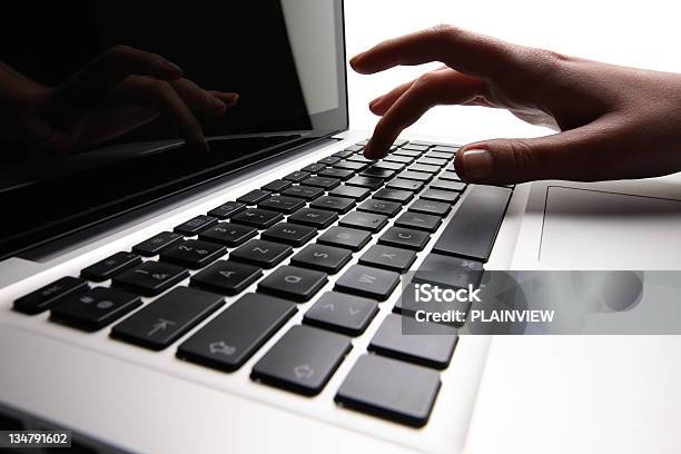 Finger On A Laptop Stock Photo - Download Image Now - Business, Close-up, Communication