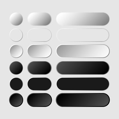 Set of volumetric circle buttons in neomorphism (neumorphism) style. Designed for websites, mobile apps and other developers.