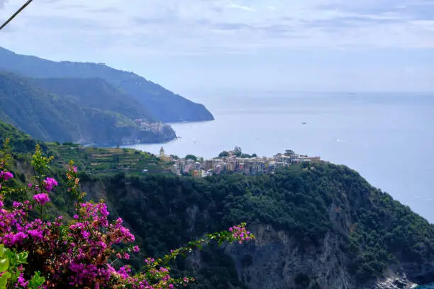 a view of one of the cities of Cinqueterre National park (Monterrosso al Mare, Vernazza, Corniglia, Manarola, Riomaggiore), Liguria, Italy, la Spezia