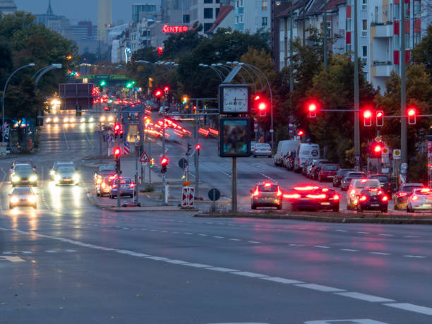 istock light trails on a city highway. Night city 1347921611