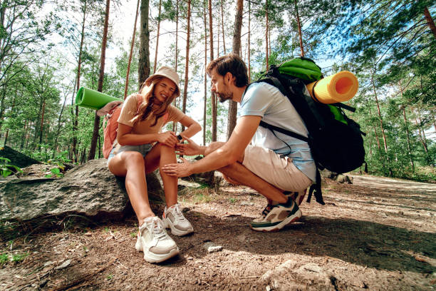 Family with dog in the forest