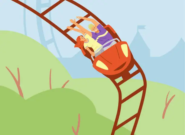 Vector illustration of Roller Coaster amusement park super extreme ride, flat vector illustration.