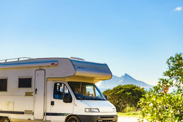 istock Caravan on spanish coast, Gibraltar rock on horizon 1347935610