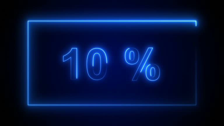 10 Percent  Concept With Neon Blue Moving Rectangle Frame. Loop 4K Resolution Video