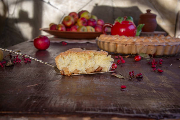 homemade sponge cake with apples and nuts.