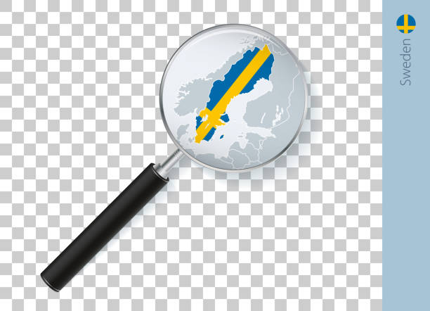 bildbanksillustrationer, clip art samt tecknat material och ikoner med sweden map with flag in magnifying glass on transparent background. - stockholm fotografiska