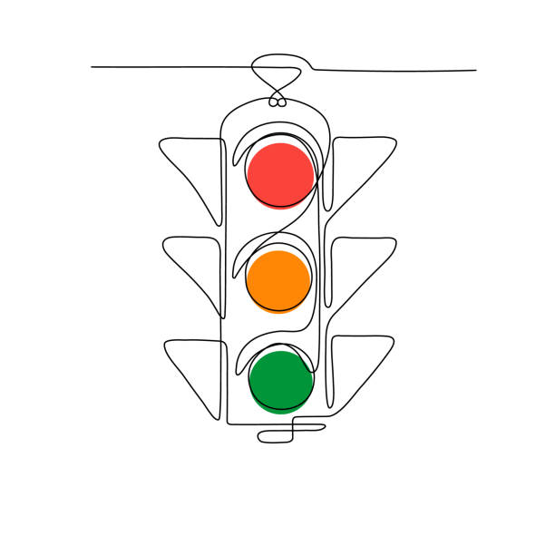 illustrazioni stock, clip art, cartoni animati e icone di tendenza di disegno a una riga di un semaforo - stoplight