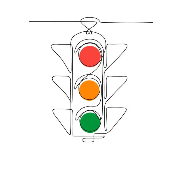 Vector illustration of One line drawing of a traffic light