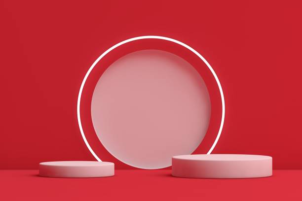 istock 3D Red Stands, Product Stand, Blank Scene 1347942382