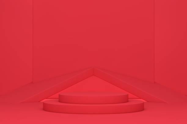 istock 3D Red Stands, Product Stand, Blank Scene 1347942400
