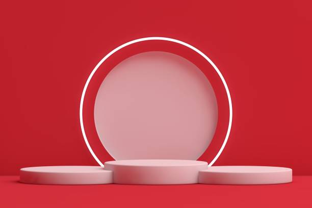 istock 3D Red Stands, Product Stand, Blank Scene 1347942442
