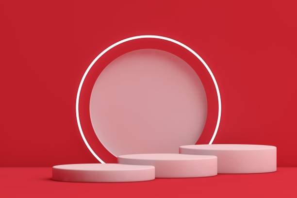istock 3D Red Stands, Product Stand, Blank Scene 1347942468
