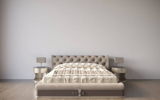 istock 3d visualization of a double bed with bedside tables in a minimalistic interior, 3D illustration, cg render 1347943972