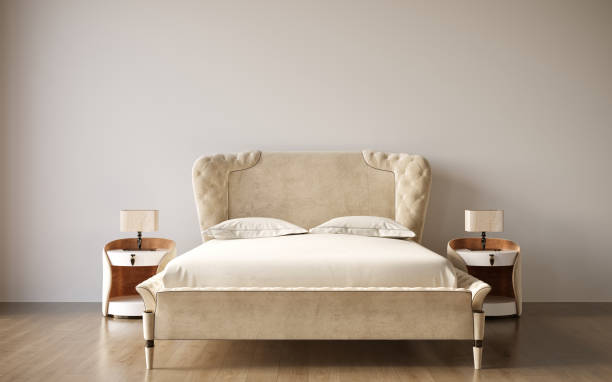istock 3d visualization of a double bed with bedside tables in a minimalistic interior, 3D illustration, cg render 1347943980