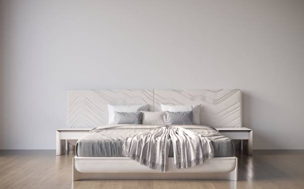 istock 3d visualization of a double bed with bedside tables in a minimalistic interior, 3D illustration, cg render 1347943994