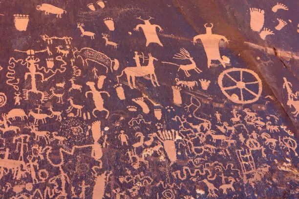 Petroglyphs on Newspaper Rock in the Needles District of Canyonlands National Park, Utah, USA.