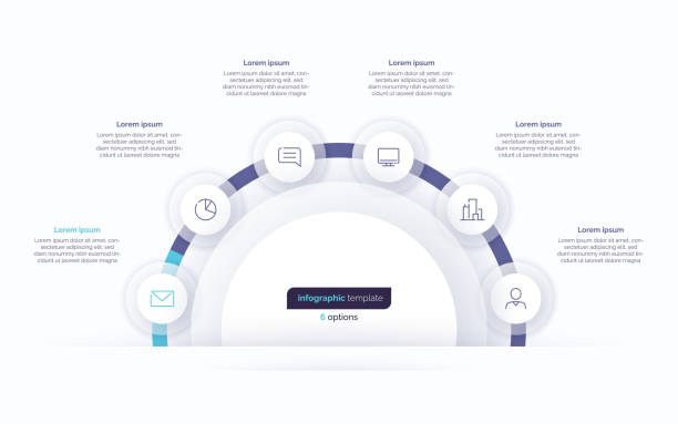 illustrazioni stock, clip art, cartoni animati e icone di tendenza di modello di progettazione infografica a sei cerchi di opzioni. illustrazione vettoriale - numero 6