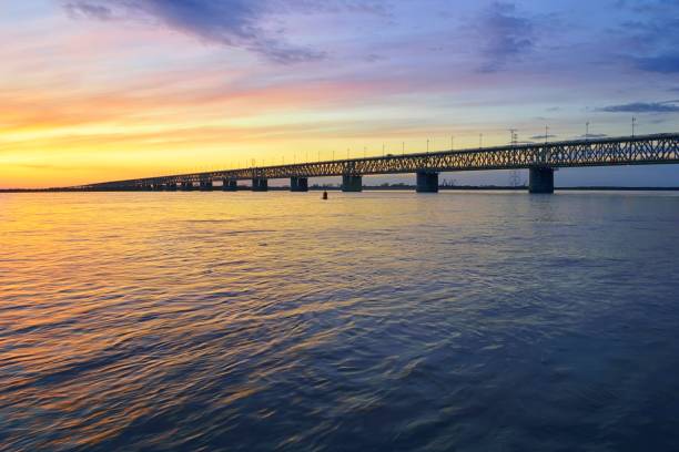 istock Sunset over the Amur river. Amur bridge area. Trans siberian railway. 1347949348