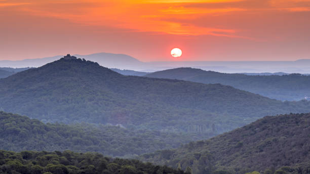 istock Orange Sunrise over Cevennes national park 1347953728