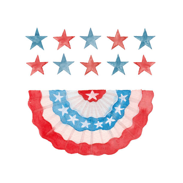 illustrazioni stock, clip art, cartoni animati e icone di tendenza di bandiera patriottica e stelle in acquerello - american flag fourth of july watercolor painting painted image