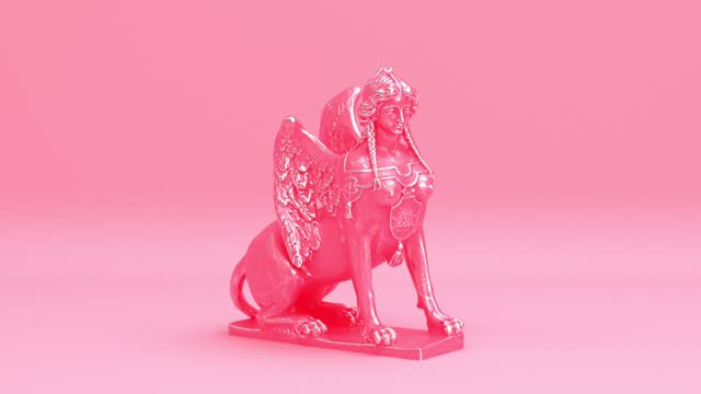 Pink and silver rotating sphinx sculpture from Belvedere garden in Vienna, Austria, old egyptian architecture in baroque style, antique lion statue seamless looping animated background
