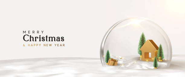 明けましておめでとうございますとメリークリスマスバナー。 ガラス雪の地球儀 - snowball点のイラスト素材／クリップアート素材／マンガ素材／アイコン素材