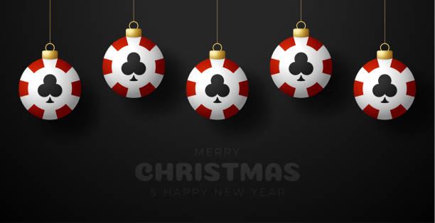 casino christmas greeting card. Merry Christmas and Happy New Year Hang on a thread casino chip as a xmas ball. sport Vector illustration. casino christmas greeting card. Merry Christmas and Happy New Year Hang on a thread casino chip as a xmas ball. sport Vector illustration. christmas casino stock illustrations