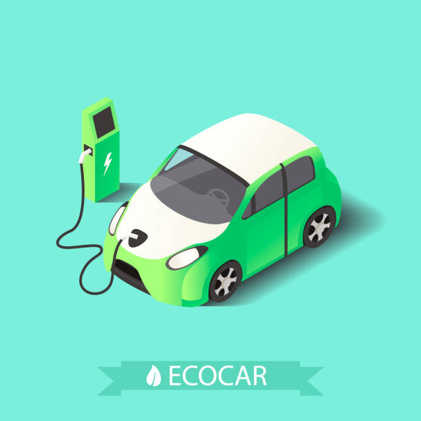 illustrazioni stock, clip art, cartoni animati e icone di tendenza di auto ecologica - automobile elettrica illustrazioni