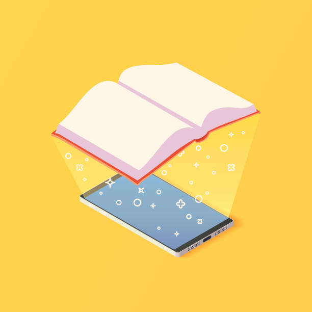 ilustrações de stock, clip art, desenhos animados e ícones de isometric online mobile library concept. - library book shelf generic