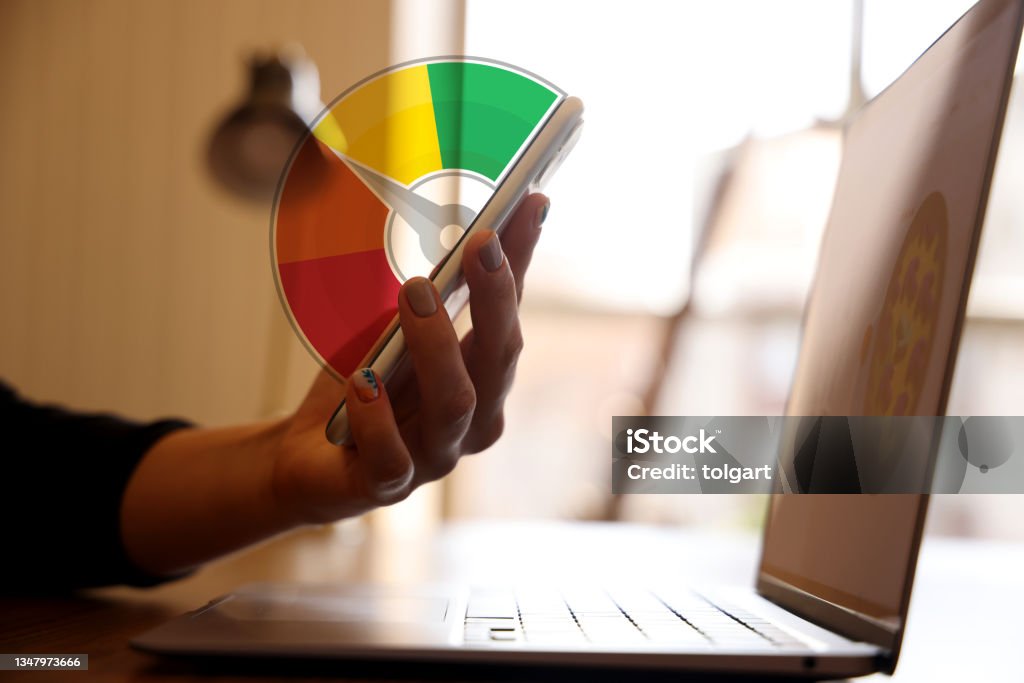 Smart Phone Showing Credit Score On A Screen Credit Score Stock Photo